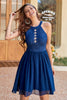 Load image into Gallery viewer, Halter Neck Navy Lace Dress