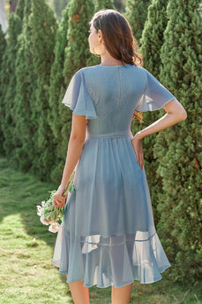 Blue Chiffon Wrap Cocktail Dress