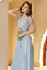 Load image into Gallery viewer, Long Chiffon Blue Wedding Guest Dress with Lace
