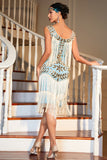 Black Gatsby 1920s Flapper Dress with Sequins and Fringes