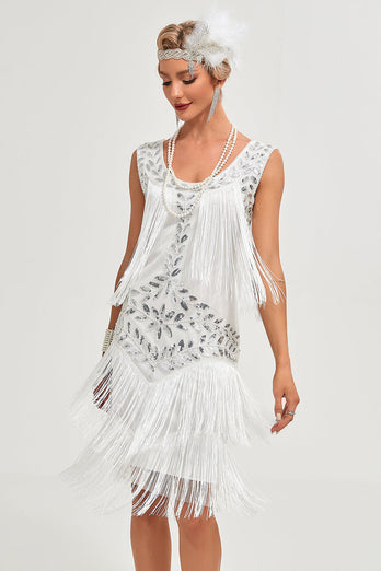 Black Gatsby 1920s Flapper Dress with Sequins and Fringes