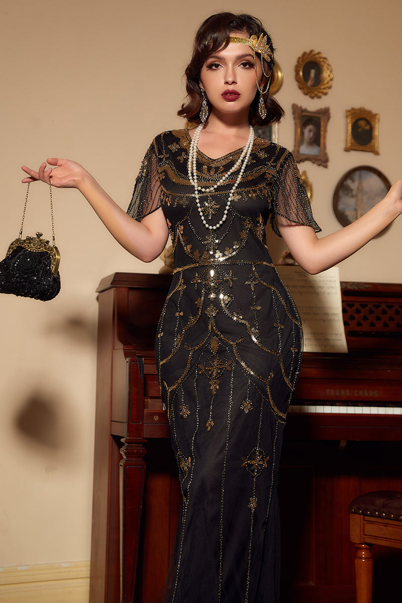 Load image into Gallery viewer, Dark Green Sequins Long 1920s Dress