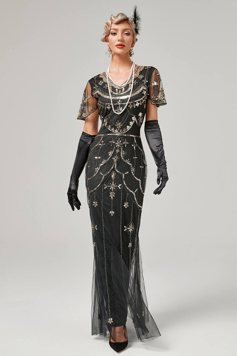 Load image into Gallery viewer, Ivory Sequins Long 1920s Dress