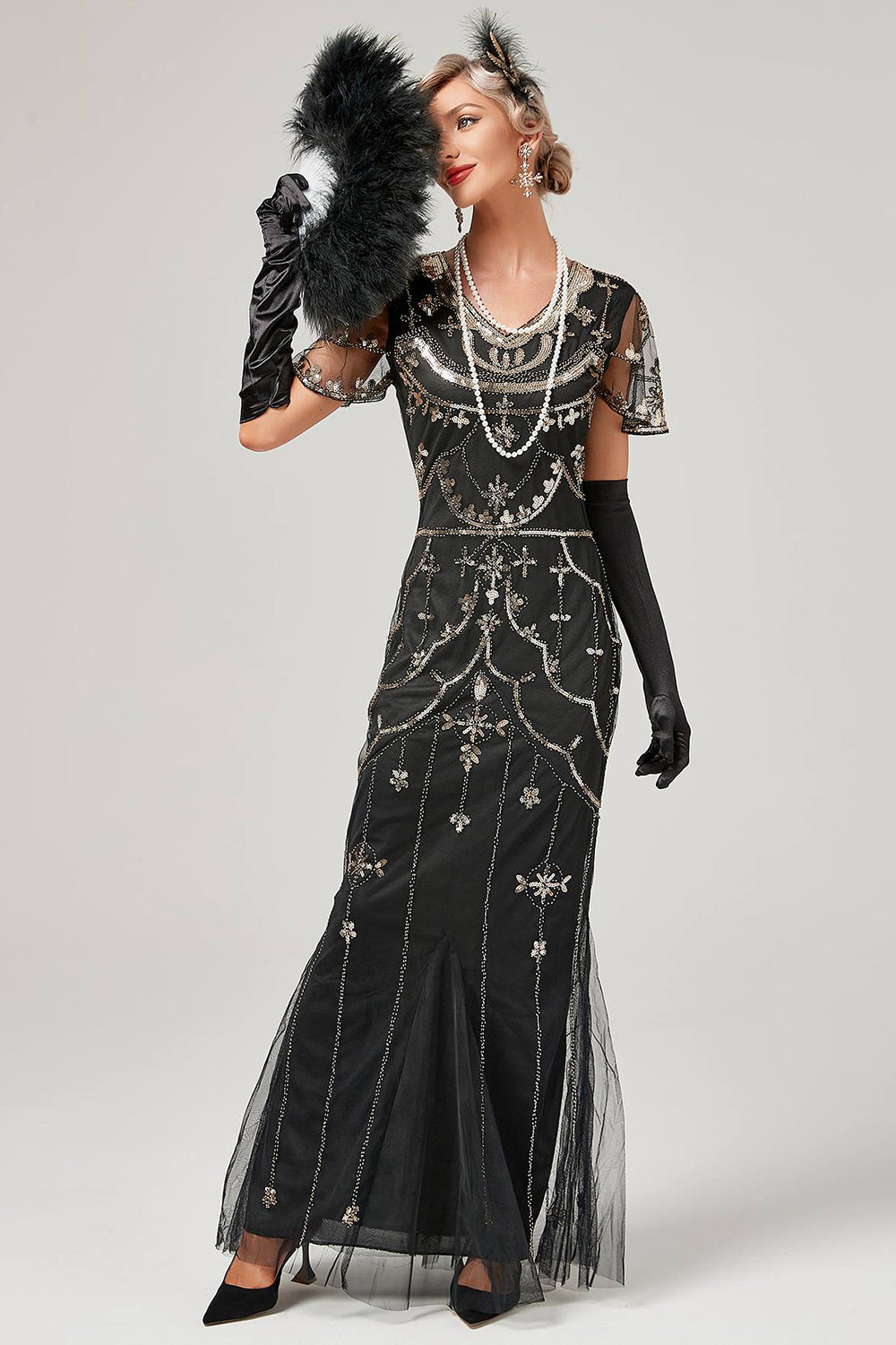 Ivory Sequins Long 1920s Dress