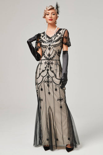 Ivory Sequins Long 1920s Dress