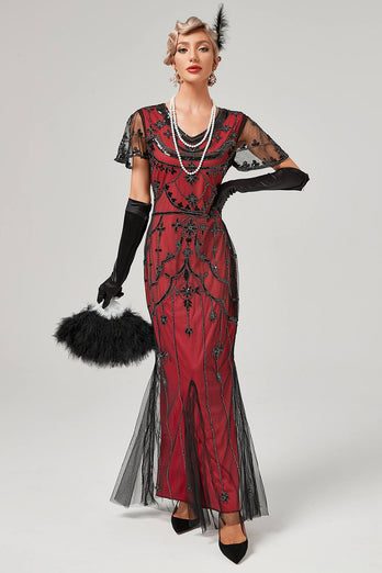 Red Sequins Long 1920s Dress