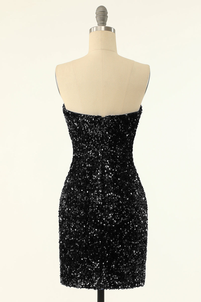 Load image into Gallery viewer, Black Sequins Bodycon Cocktail Dress