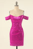 Load image into Gallery viewer, Fuchsia Off the Shoulder Sequins Tight Cocktail Dress