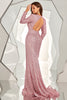 Load image into Gallery viewer, Long Sleeves Backless Sequins Prom Dress with Slit
