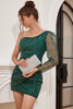 Load image into Gallery viewer, One Shoulder Beaded Green Graduation Dress