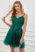 Load image into Gallery viewer, Dark Green Lace-Up A-Line Graduation Dress