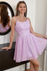 Load image into Gallery viewer, A Line Spaghetti Straps Light Purple Sequins Cocktail Dress
