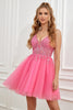Load image into Gallery viewer, Fuchsia Spaghetti Straps A-Line Backless Short Graduation Dress
