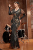 Load image into Gallery viewer, Black and Gold Sequin Long 1920s Gatsby Dress with Sequins