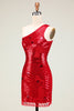 Load image into Gallery viewer, Cheap Sheath One Shoulder Red Sequins Cocktail Dress with Star