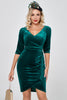 Load image into Gallery viewer, Dark Green V-Neck Velvet Party Dress with Sleeves