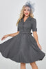 Load image into Gallery viewer, Grey Plaid Half Sleeves Vintage 1950s Dress