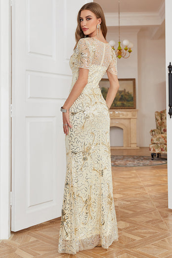 Golden Sparkly Beaded Wedding Party Dress