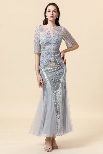 Grey Sequined Mermaid Great Gatsby 1920s Dress