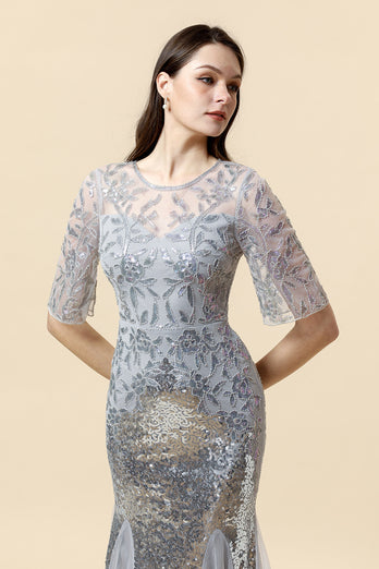 Grey Sequined Mermaid Great Gatsby 1920s Dress