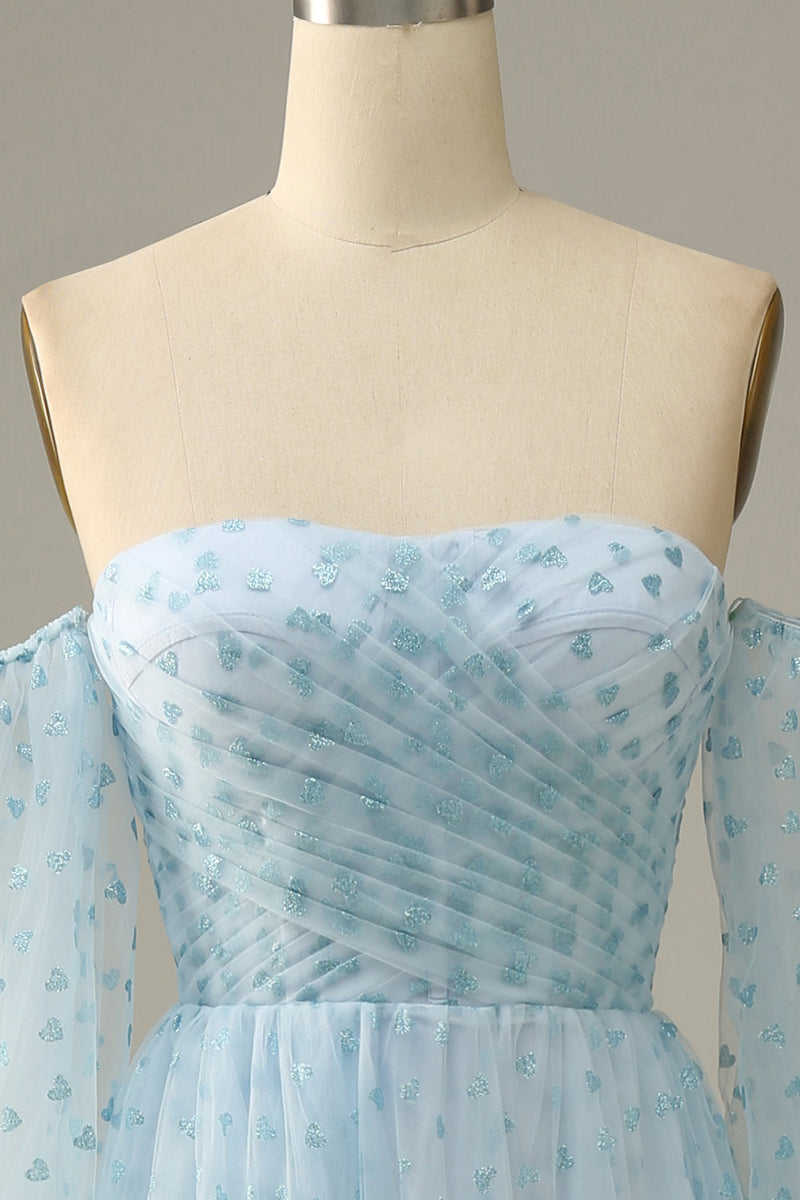 Load image into Gallery viewer, Sky Blue Off The Shoulder Prom Dress