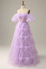 Load image into Gallery viewer, Purple Tulle Off The Shoulder Prom Dress