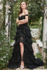 Load image into Gallery viewer, Long Off The Shoulder Black Tiered Prom Dress