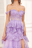 Load image into Gallery viewer, Off the Shoulder Purple Corset Prom Dress with Slit