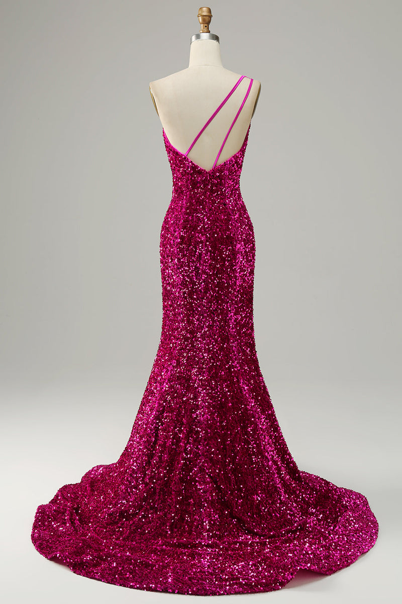 Load image into Gallery viewer, One Shoulder Sequin Mermaid Prom Dress