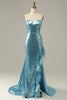 Load image into Gallery viewer, Sky Blue Sweetheart Sequined Mermaid Prom Dress With Feathers