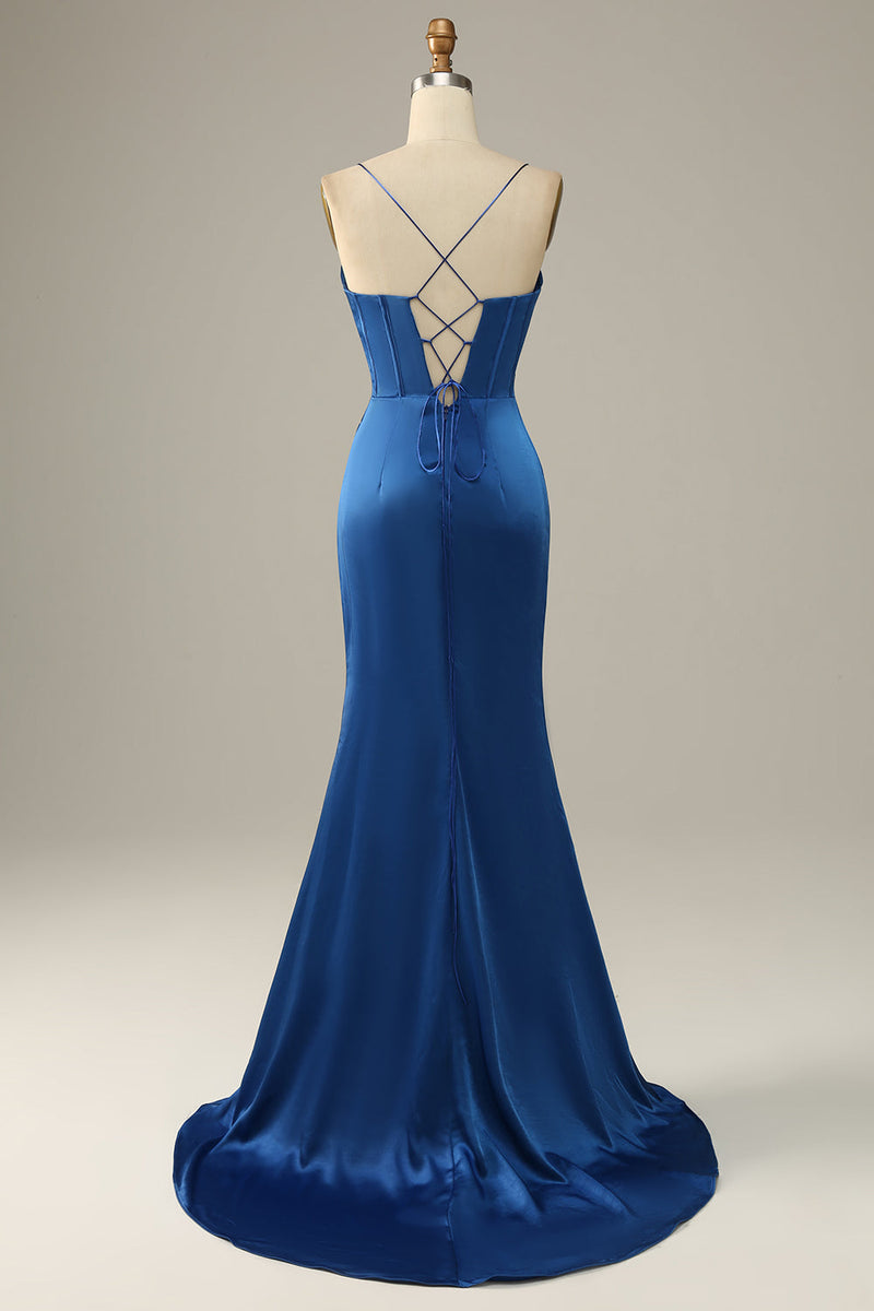Load image into Gallery viewer, Long Spaghetti Straps Royal Blue Mermaid Prom Dress