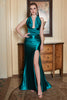 Load image into Gallery viewer, Mermaid Halter Neck Dark Green Long Prom Dress with Keyhole