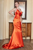 Load image into Gallery viewer, Mermaid Spaghetti Straps Orange Long Prom Dress with Backless