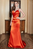 Mermaid Spaghetti Straps Orange Long Prom Dress with Backless