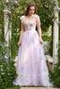 Load image into Gallery viewer, A-line Lilac Embroidery Corset Long Prom Dress