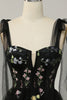 Load image into Gallery viewer, Black Embroidery Corset Long Prom Dress