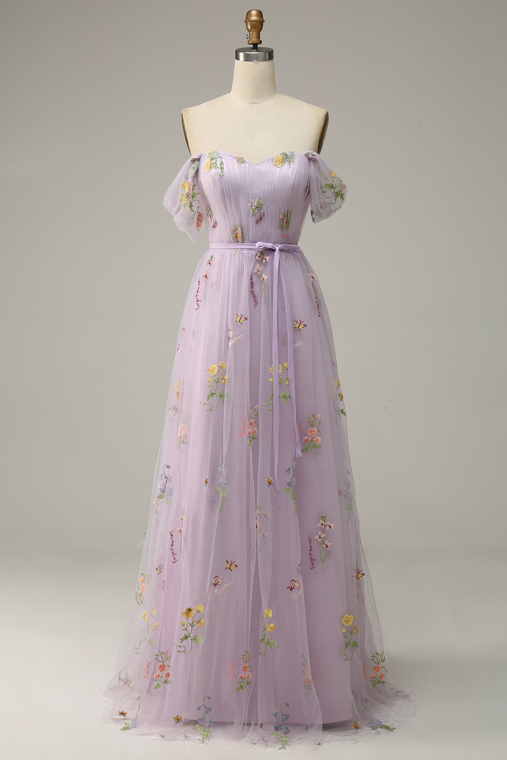 Lavender A Line Tulle Off Shoulder Prom Dress