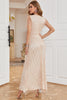 Load image into Gallery viewer, Sheath V Neck Light Khaki Wedding Party Dress with Beading
