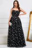 Load image into Gallery viewer, Tulle A-Line Spaghetti Straps Black Long Prom Dress with Stars
