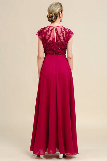 Burgundy A-Line Chiffon Mother of the Bride Dress with Lace