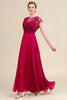 Load image into Gallery viewer, Burgundy A-Line Chiffon Mother of the Bride Dress with Lace