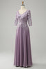 Load image into Gallery viewer, Grey Purple Chiffon Mother of the Bride Dress with Lace