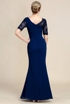 Navy Sheath Mother of Bride Dress with Appliques