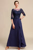 Load image into Gallery viewer, Long Sleeves Blue Mother of Bride Dress with Appliques