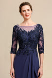 Long Sleeves Blue Mother of Bride Dress with Appliques
