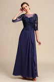 Long Sleeves Blue Mother of Bride Dress with Appliques