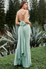 Load image into Gallery viewer, Sheath Spaghetti Straps Light Green Long Bridesmaid Dress with Bowknot