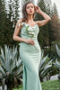 Load image into Gallery viewer, Sheath Spaghetti Straps Light Green Long Bridesmaid Dress with Bowknot