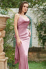 Load image into Gallery viewer, Sheath Spaghetti Straps Blush Long Bridesmaid Dress with Bowknot