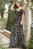 Load image into Gallery viewer, Black Chiffon Off Shoulder Prom Dress with Floral